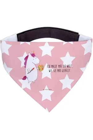 Mr. & Mrs. Panda Hundefliege Einhorn Künstler - Rot Pastell - Geschenk, Unicorn, Halstuch, Einhörn, Polyester rot L | 33 cm x 33 cm