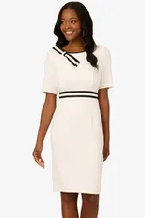 Adrianna Papell Etuikleid Crepe Ribbon Short Dress Abend, Abendessen, Hochzeit, Anlass weiß 40