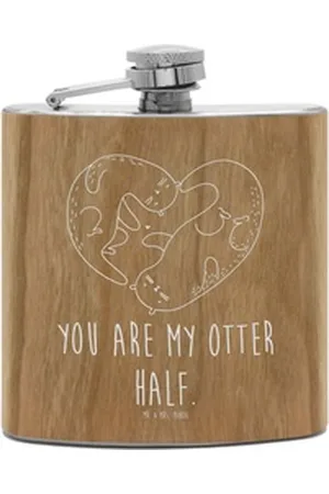 Mr. & Mrs. Panda Flachmann Otter Herz - Transparent - Geschenk, Fischotter, Bessere Hälfte, Frau, Elegante Holzlaminat-Oberfläche