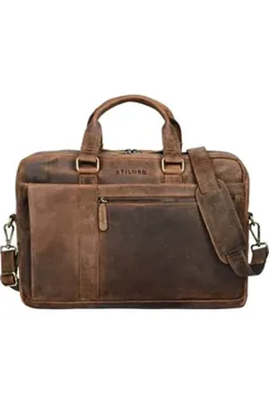 STILORD Laptoptasche Nico Umhängetasche Leder groß braun