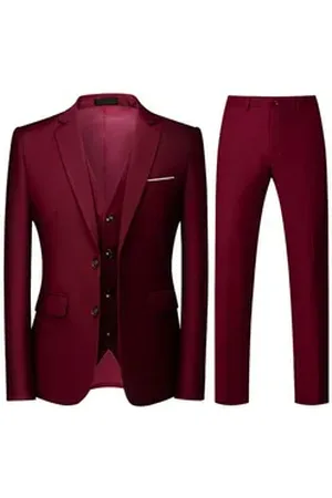 Allthemen Anzug (3 tlg) Herren Businessanzug Slim Fit Einreihig Zwei Knöpfe für Hochzeit rot 52