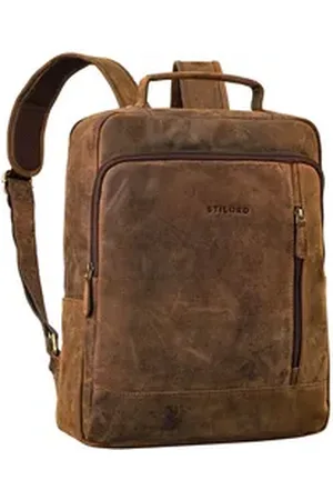STILORD Notebookrucksack "Soline" Großer 15 Zoll Laptop Rucksack Echt Leder für Herren & Damen braun