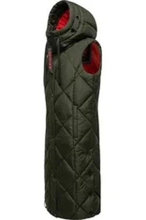 Navahoo Steppweste Schnuckel warme Damen Outdoor-Weste lang mit Kapuze grün XS (34)