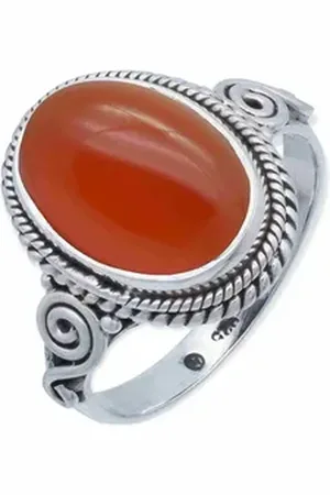 mantraroma Silberring SINTA aus 925 Silber mit Karneol (Ring mit Schmuckbeutel), Damenring aus 925er Silber orange 58