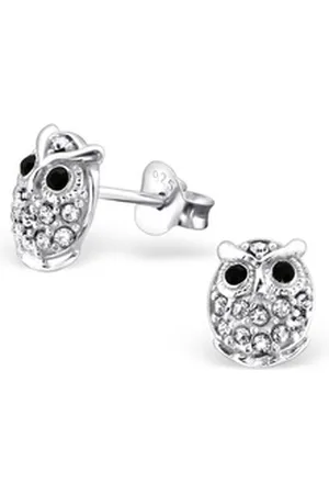Bungsa Ohrring-Set Ohrstecker Eule mit Kristall aus 925 Silber Damen (1 Paar (2 Stück), 2-tlg), Ohrschmuck Ohrringe silberfarben