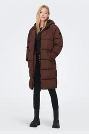 ONLY Steppmantel ONLAMANDA LONG PUFFER COAT mit Kapuze braun L (40)