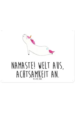 Mr. & Mrs. Panda Metallschild Einhorn Yoga DIN A4 - Weiß - Geschenk, Deko Schild, Joga, Einhörner, (1 St), Liebesbotschaften weiß DIN A4 | 29.7 cm x 14.6 cm x 21 cm