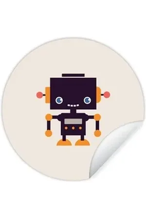MuchoWow Wandsticker Roboter - Antenne - Orange - Beige - Kind - Kinder (1 St), Selbstklebende Runde Vliestapete, Wohnzimmer, 140x140 cm bunt 140 cm x 140 cm x 0.1 cm