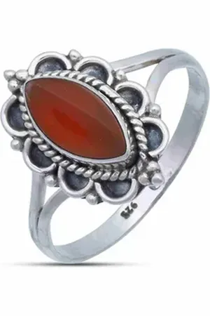 mantraroma Silberring MALUHIA aus 925 Silber mit Karneol (Ring mit Schmuckbeutel), Damenring aus 925er Silber orange 54