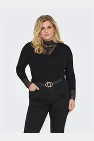 ONLY CARMAKOMA Langarmshirt CARTILDE RIB LACE L/S TOP JRS NOOS schwarz L (50/52)