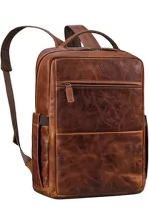 STILORD Notebookrucksack "Nordico" Businessrucksack Herren Groß Leder - Laptopfach 16 Zoll braun