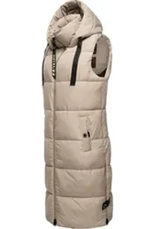 Navahoo Steppweste Schnuffelchen (1-tlg) warme Damen Outdoor-Weste lang mit Kapuze braun S (36)