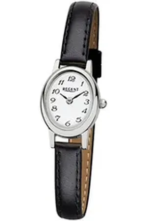 Regent Quarzuhr Damen-Armbanduhr schwarz Analog, (Analoguhr), Damen Armbanduhr oval, klein (ca. 18x21mm), Lederarmband schwarz