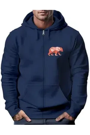 Neverless Sweatjacke Zip-Hoodie Herren Sweatjacke Polygon Print Bär Outdoor Print Motiv blau XL