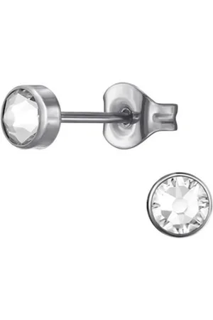 Bungsa Ohrring-Set Ohrstecker mit klarem Kristall 4mm silber aus Titan für Damen (1 Paar (2 Stück), 2-tlg), Ohrschmuck Ohrringe silberfarben