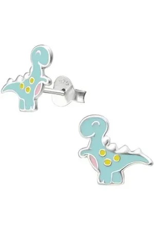 Bungsa Ohrring-Set Ohrstecker türkiser Dinosaurier aus 925 Silber Kinder (1 Paar (2 Stück), 2-tlg), Ohrschmuck Ohrringe silberfarben