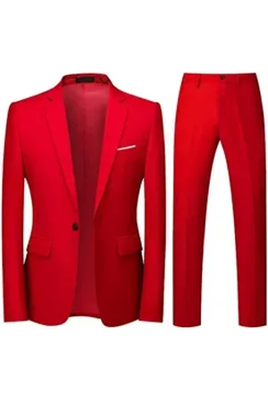 Allthemen Anzug (2 tlg, Sakko & Hose) Herren 2 Teilig Slim Fit Hochzeitanzug mit einem Knopf rot 48