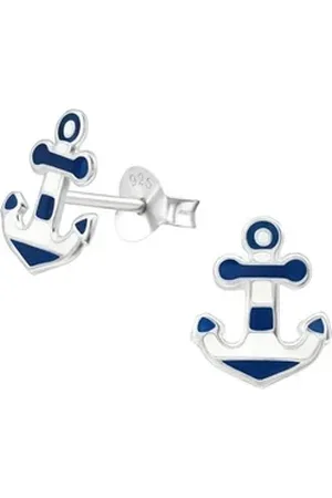 Bungsa Ohrstecker-Set Ohrstecker Anker blau-weiss aus .925 Silber Kinder (1 Paar (2 Stück), 2-tlg), Ohrschmuck Ohrringe blau|silberfarben