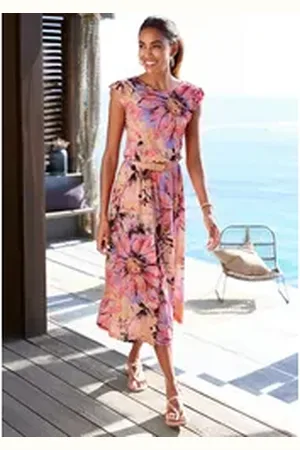Lascana Midikleid mit Rüschenärmeln bunt 40