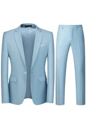 Allthemen Anzug (2 tlg, Sakko & Hose) Herren 2 Teilig Slim Fit Hochzeitanzug mit einem Knopf blau 48