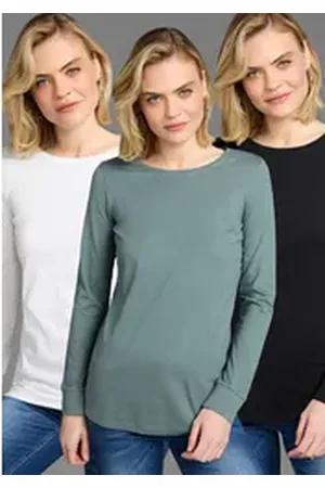 Laura Scott Langarmshirt (3-er Pack) mit Bündchen am Ärmelabschluss - NEUE KOLLEKTION grün|schwarz 44/46