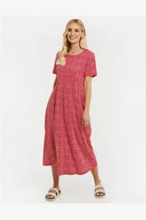 Threadbare Jerseykleid THB Danni Smock Midi Dress W/Pockets (1-tlg) mit kurzen Ärmeln rot 42