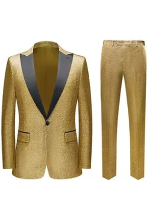 Allthemen Anzug (2 tlg, Anzug Set) in glitzernden Farben für Partys goldfarben 52