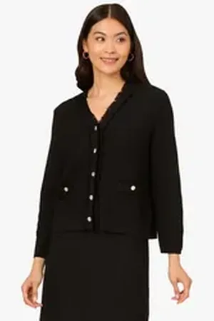 Adrianna Papell Strickjacke Knit Frayed Waffle Crop Cardigan Sweater Casual, Basic, Dinner, Work schwarz L
