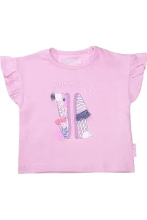 Staccato T-Shirt T-Shirt mit Print Rüschenärmel lila 104/110