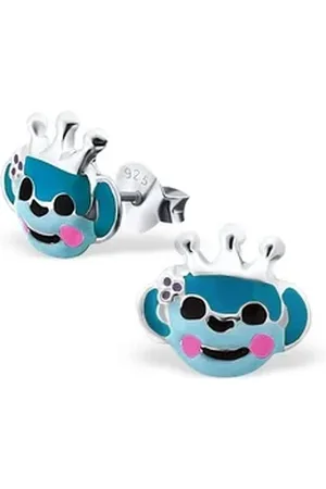Bungsa Ohrring-Set Ohrstecker bunter Affe aus 925 Silber für Kinder (1 Paar (2 Stück), 2-tlg), Ohrschmuck Ohrringe silberfarben