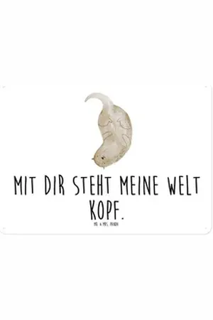 Mr. & Mrs. Panda Metallschild Otter Kopfüber DIN A4 - Weiß - Geschenk, Wandschild, niedlich, Otter, (1 St), Liebesbotschaften weiß DIN A4 | 29.7 cm x 14.6 cm x 21 cm
