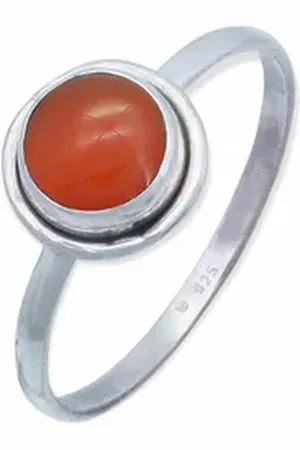 mantraroma Silberring HULETTI aus 925 Silber mit Karneol (Ring mit Schmuckbeutel), Damenring aus 925er Silber orange 48