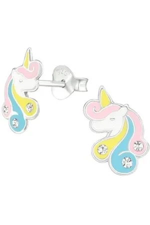 Bungsa Ohrring-Set Ohrstecker Buntes Einhorn mit 3 Kristallen aus 925 Silber Kinder (1 Paar (2 Stück), 2-tlg), Ohrschmuck Ohrringe bunt|silberfarben