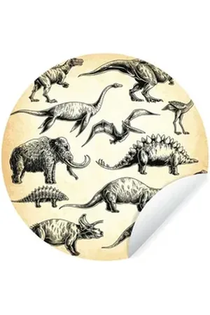 MuchoWow Wandsticker Dinosaurier - Vintage - Zeichnung - Kinder - Kinder - Kind (1 St), Selbstklebende Runde Vliestapete, Wohnzimmer, 140x140 cm bunt 140 cm x 140 cm x 0.1 cm