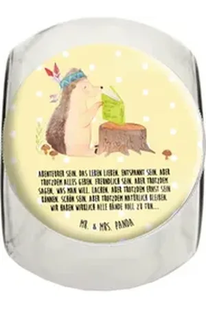 Mr. & Mrs. Panda Vorratsglas Igel Federschmuck XL 2000ml - Gelb Pastell - Geschenk, Teedose, Waldt, Premium Glas, (1-tlg), Individuelles Design gelb 12 cm x 16 cm