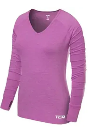 TCA Trainingsshirt Damen Elle Langarm V-Ausschnitt Laufshirt - Helles Lila, XS (1-tlg) lila XS