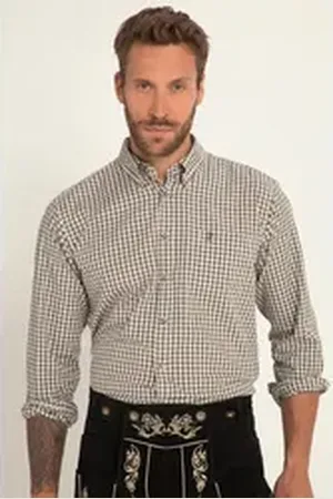 JP 1880 JP1880 Businesshemd JP1880 Karohemd Tracht Langarm Buttondown-Kragen blau 5XL