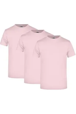 James & Nicholson T-Shirt 3er Pack Komfort-T-Shirt aus strapazierfähigem Single Jersey JN002 (Spar-Set, 3er-Pack) Hochwertiges T-Shirt in sehr großer Farbauswahl rosa L