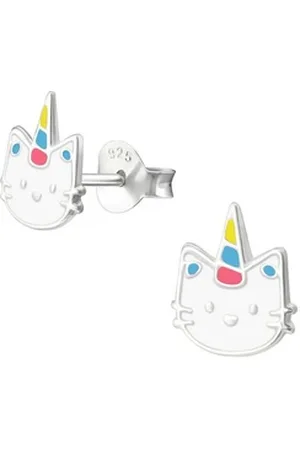 Bungsa Ohrstecker-Set Ohrstecker Einhorn-Katze aus .925 Silber Kinder (1 Paar (2 Stück), 2-tlg), Ohrschmuck Ohrringe silberfarben