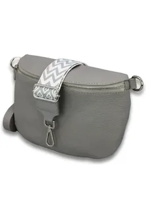 Adel Bags Schultertasche ADA Bauchtasche Damen Leder, mit breiten Gemusterten Riemen, mit 3 Fächer, stylische Gürteltasche, 12 Farboptionen, Made in Italy grau