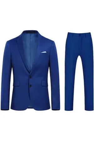 Allthemen Anzug (2 tlg, Sakko & Hose) Herren Anzug mit 2 Knöpfe Herrenanzug für Business blau 56