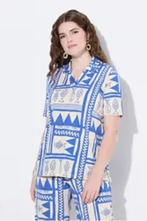Ulla Popken Poloshirt Poloshirt Fische Polokragen Halbarm Biobaumwolle blau 54/56