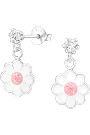 Bungsa Ohrring-Set Ohrstecker Blümchen-Anhänger aus 925 Silber Kinder (1 Paar (2 Stück), 2-tlg), Ohrschmuck Ohrringe silberfarben|weiß