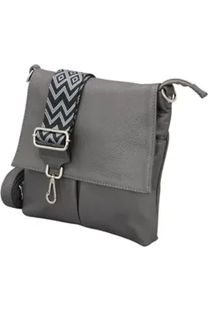 Adel Bags Schultertasche ELLA Umhängetasche für Damen mit 2 Riemen, echtes Leder, hergestellt in Italien grau