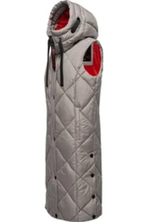 Navahoo Steppweste Schnuckel warme Damen Outdoor-Weste lang mit Kapuze grau XS (34)