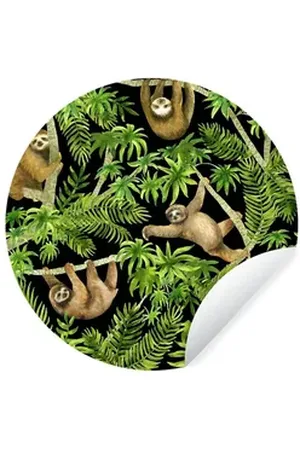 MuchoWow Wandsticker Faultier - Palme - Muster - Jungen - Mädchen - Kinder - Kind (1 St), Selbstklebende Runde Vliestapete, Wohnzimmer, 140x140 cm bunt 140 cm x 140 cm x 0.1 cm