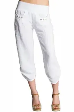 CASPAR Leinenhose KHS017 Damen 3/4 Hose aus robustem Leinen mit breitem Stretch Bund - Made in Italy weiß XS - DE34 UK6 IT38 ES36 US4