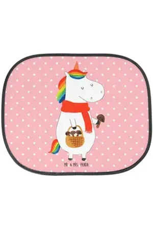 Mr. & Mrs. Panda Sonnenschutz Einhorn Pilz - Rot Pastell - Geschenk, Unicorn, Einhörner, Pilzsammle, Seidenmatt, Schöner Look rot