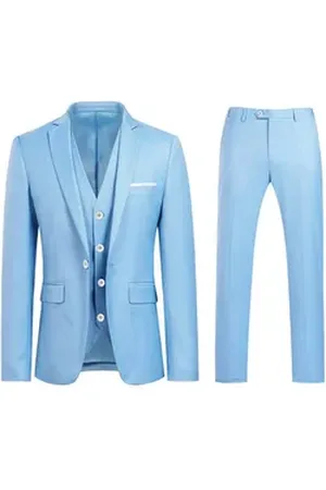 Allthemen Anzug (3 tlg) Herren Slim Fit Anzug Elegantes Anzugset für Business blau 46