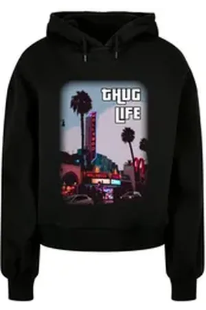 Merchcode Kapuzenpullover Damen Laides Grand Thug Life Organic Oversized Hoody (1-tlg) schwarz XS